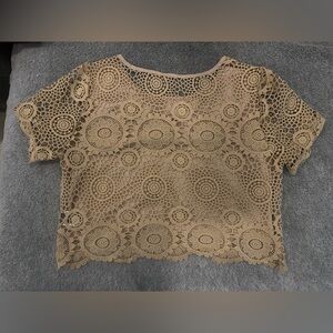 SHEIN Tan Crochet Lace Blouse